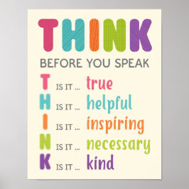 Tänka innan du talar klassrum - anti-Bully Poster
