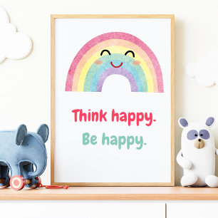Tänka Lycklig BE Lycklig, positiv mindrät utskrift Poster