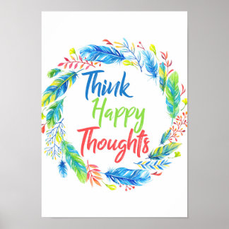 Tänka lycklig tankar, färggrann utandning poster