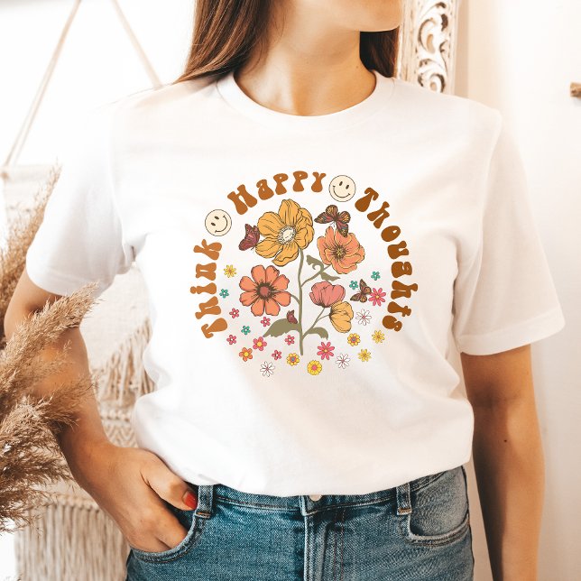Tänka Lycklig Thoughts Shirt Good Vibes Graphic Te T Shirt (Skapare uppladdad)