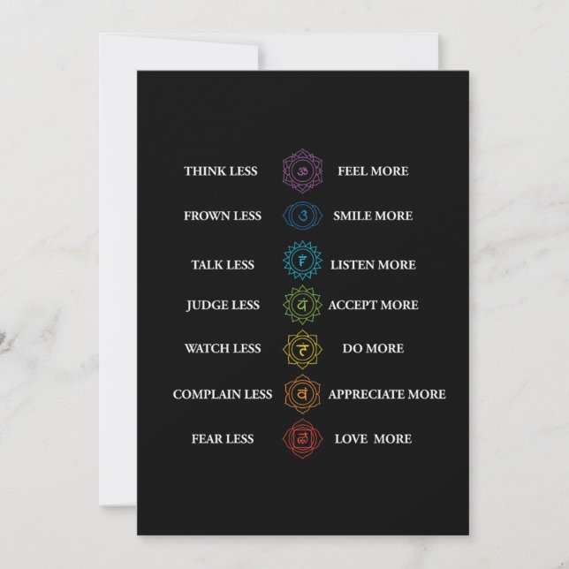 Tänka Mindre känner mer Chakra Yoga Meditation Gif Inbjudningar (Framsida)