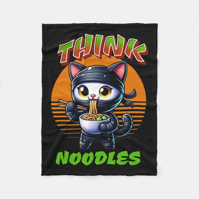 Tänka Noodles - Noodles Kawaii Ninja Cat Funny Fleecefilt (Framsidan)