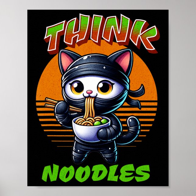 Tänka Noodles - Noodles Kawaii Ninja Cat Funny Poster (Framsidan)