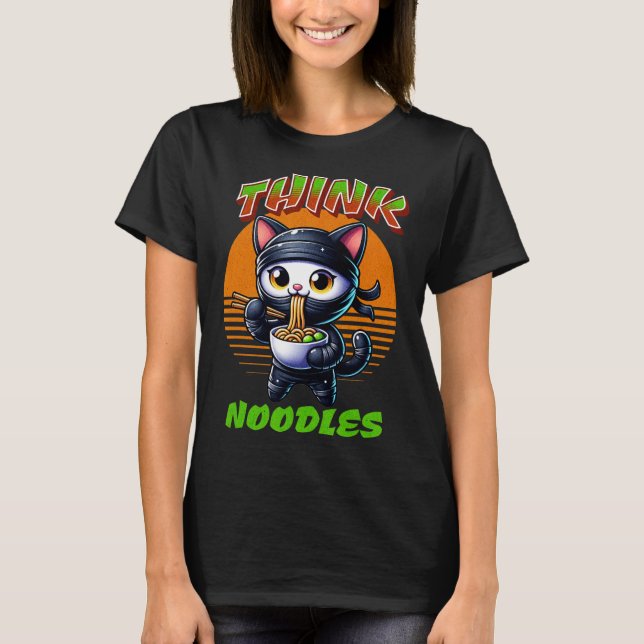 Tänka Noodles - Noodles Kawaii Ninja Cat Funny T Shirt (Framsida)