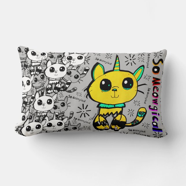 Tänka Olive ・ så Meowgical Cat Pillow av Theo Lumbarkudde (Framsida)