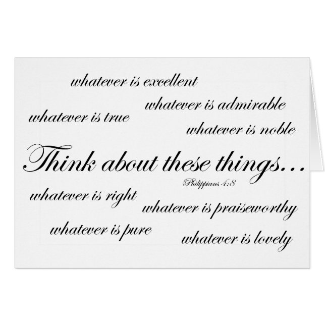 Tänka om sådan saker. Philippians4:8 Hälsningskort (Framsidan Horizontal)