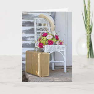 tänka på din resorresväska och blommor kort