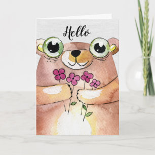 tänka på din vattenfärgbjörn med bouquet kort