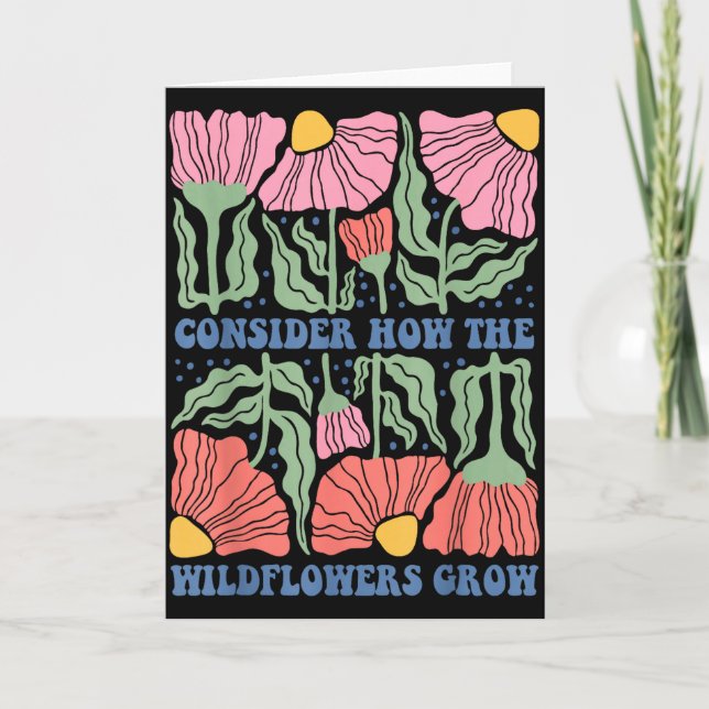 Tänka på hur vildblommorna växer bibel vers boho kort (Framsida)
