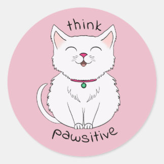Tänka Pawsitive Cat Illustration Runt Klistermärke