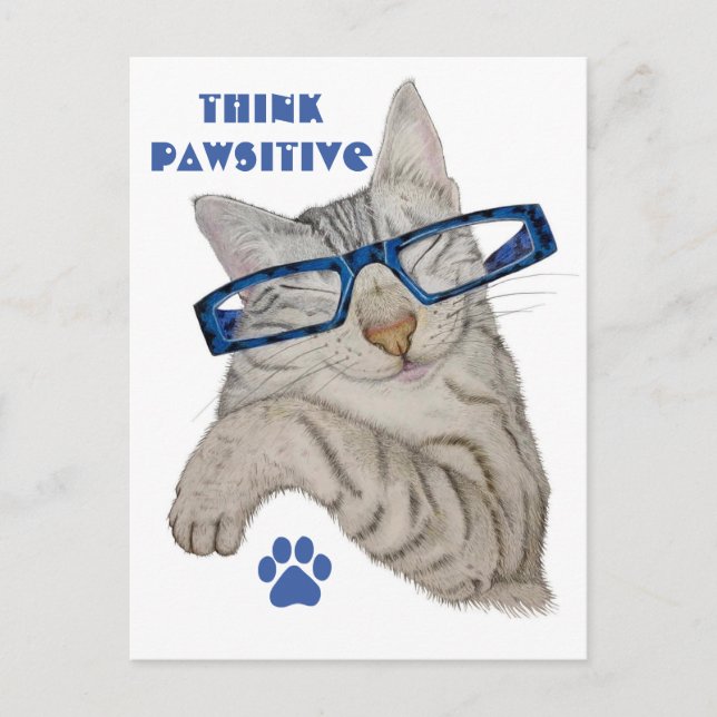 Tänka Pawsitive Positivity Quote Cute Cat Glass Vykort (Framsida)
