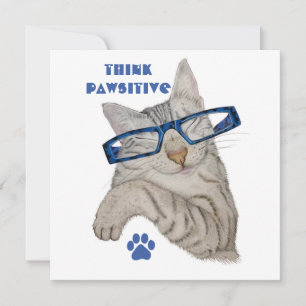 Tänka Pawsitive Purrfect Cat in Specs Teckning Kort