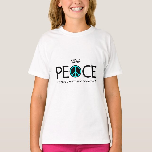 Tänka Peace, Anti-Krig, Anti-Violence T Shirt (Framsida)