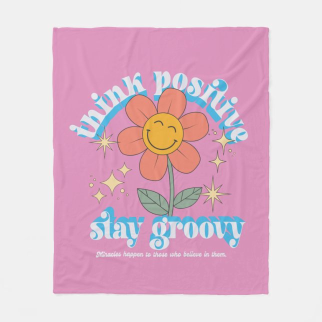 Tänka Positive Stanna Groovy Slogan Fleecefilt (Framsidan)