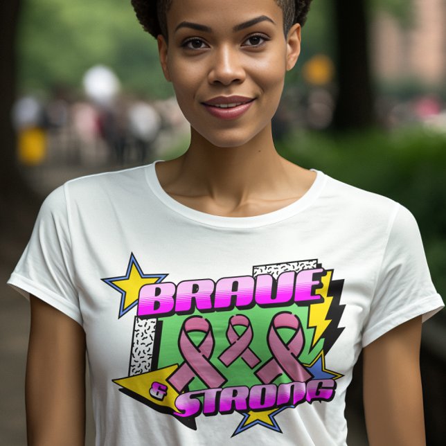 Tänka Rosa Cancer Awareness (Retro 90's Stil) T Shirt (Skapare uppladdad)