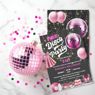 Tänka Rosa Core Disco Party Inbjudningar