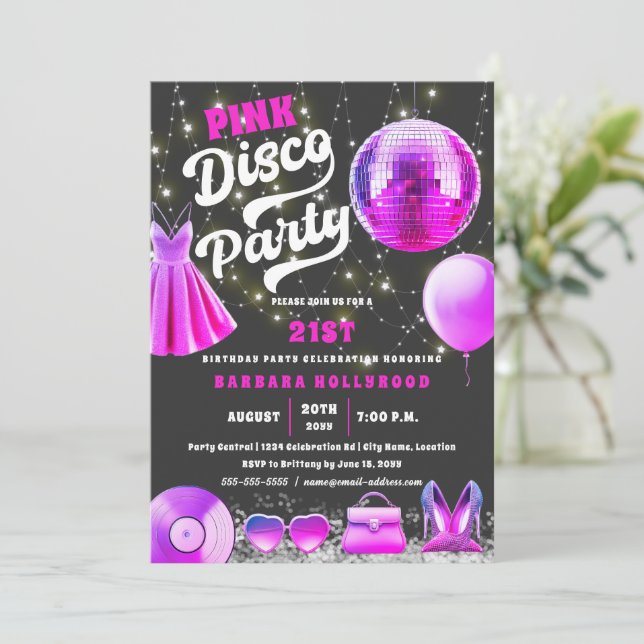 Tänka Rosa Core Disco Party Inbjudningar (Stående Fram)