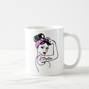 Tänka Rosa om bröstcancermedvetenhet Ribbon Fighte Kaffemugg