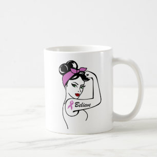 Tänka Rosa om bröstcancermedvetenhet Ribbon Fighte Kaffemugg