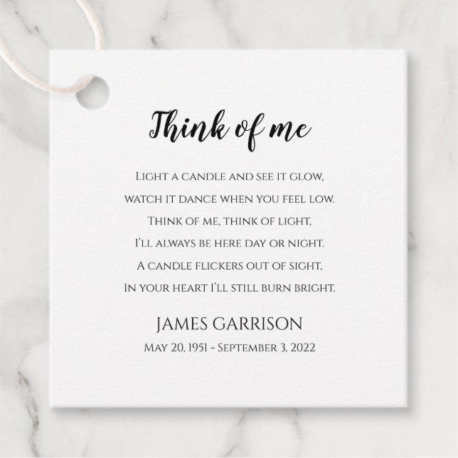 Tänka till mig Firande av livets fotoljus Gåvor Etiketter (Framsida)