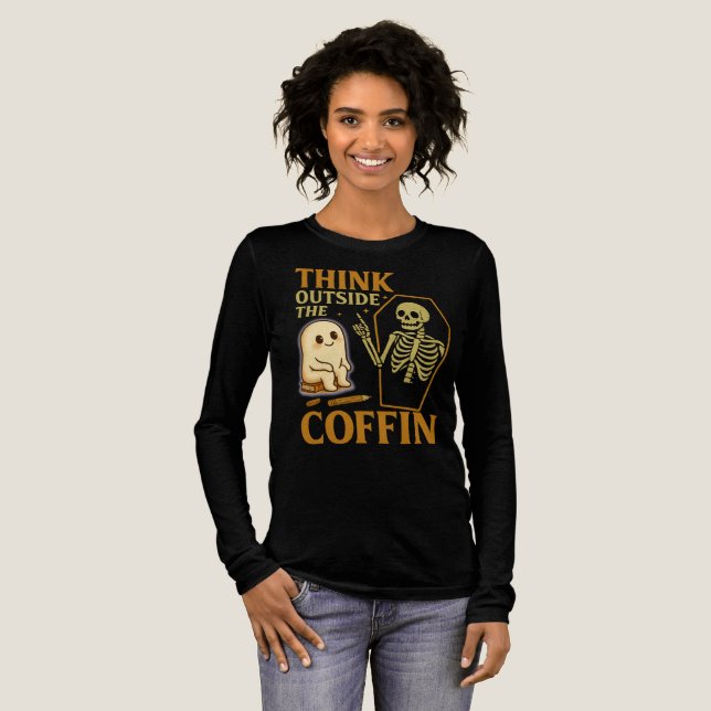 Tänka utanför Coffin Ghost Skeleton Halloween T Shirt (Hel framsida)