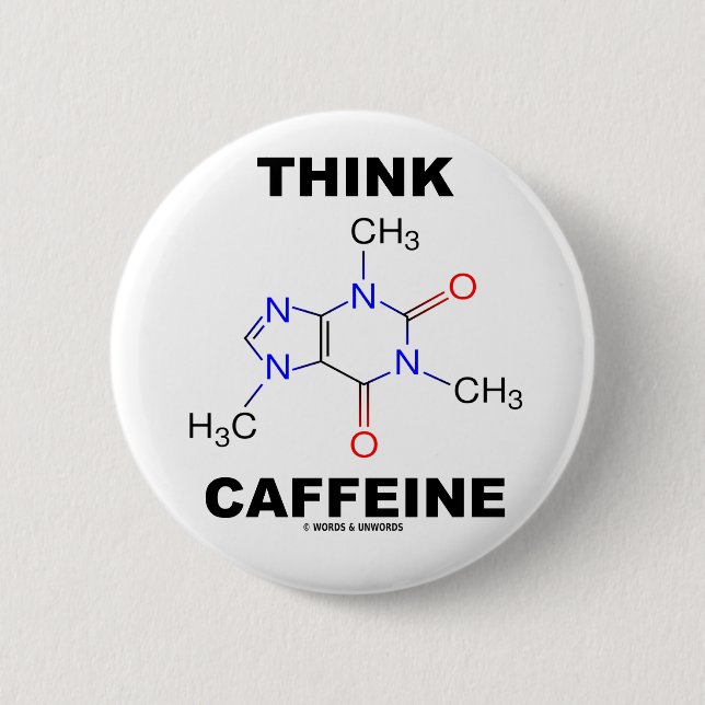Tänkakoffein (den kemiska molekylen för koffeinet) knapp (Framsida)