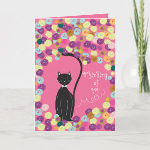 Tänkande av dig card den svart katten med garner kort