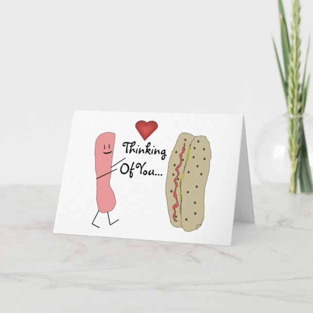 Tänkande av dig Hotdogtecknadkort Kort (Framsida)