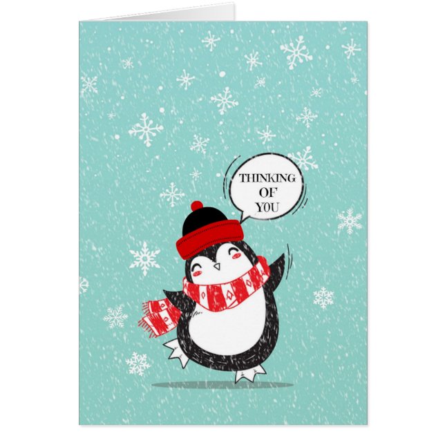 Tänkande av dig pingvin hälsningskort (Framsidan)