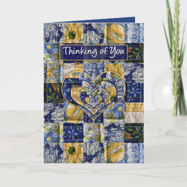 Tänkande av dig, täcke kvadrera, gulna blått, kort (Framsida)