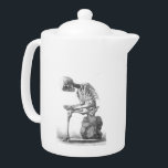 Tänkande sittavintageskelett<br><div class="desc">Snyggten invecklad vintageillustration av ett sittaskelett från det 19th århundradet, med det fulla skelett visade sitta på en sten som observerar den, är foten, och en svimma skisserar av flår utdraget runt om den. Rengjort upp till dekorera något objekt i en snyggt och modernt långt. Tillfoga din egna text till...</div>