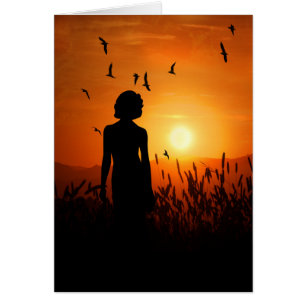 Tankar hos dig Sunset Silhouette med kvinnlig OBS Kort