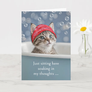 Tankar på dig Cute Kitten Cat i en Bubble Bath Kort