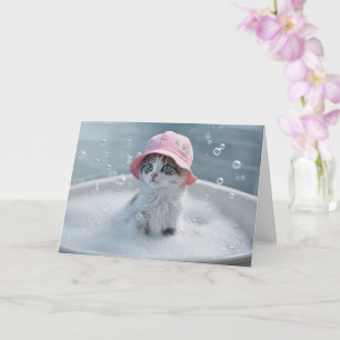 Tankar på dig Cute Kitten i en Bubble Bath Kort