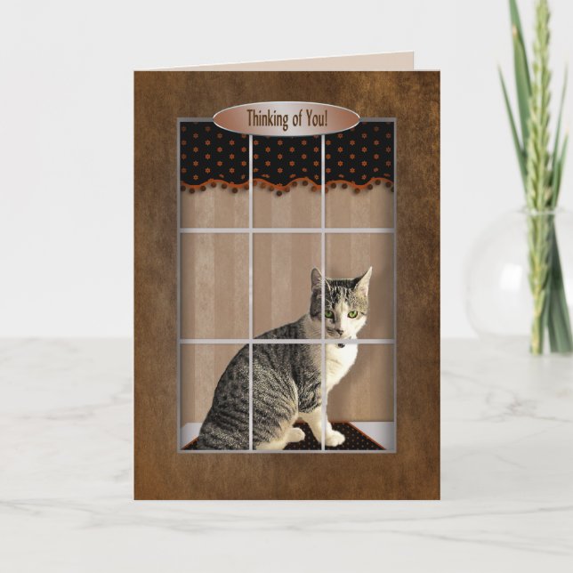 Tankar på dig - fönstret Katt Tittar ut Kort (Framsida)