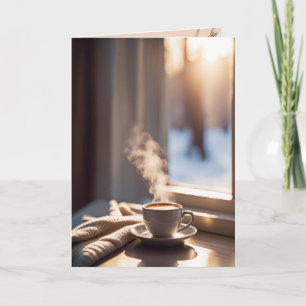 Tankar på kaffe efter fönster kort