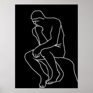 Tänkaren man staty linjekonst, Inspirerad av Rodin Poster