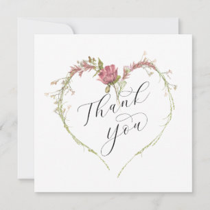 Tänkbar Blommigt Heart Calligraphy-skript Tack Kort