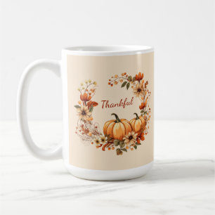 Tankeflundra och höstblommor andedräkt kaffemugg