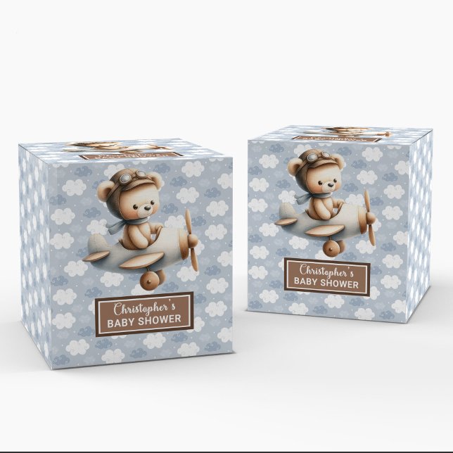 Tanken med en skugga för babydusch för mjuk nalle presentaskar (Soft teddy bear pilot baby shower treat box idea)