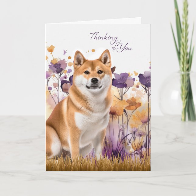 Tänker på dig Akita hund blommor Kort (Framsida)