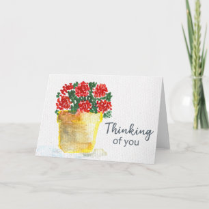 Tänker på Dig Akvarell Röda Blommor i Kruka Kort