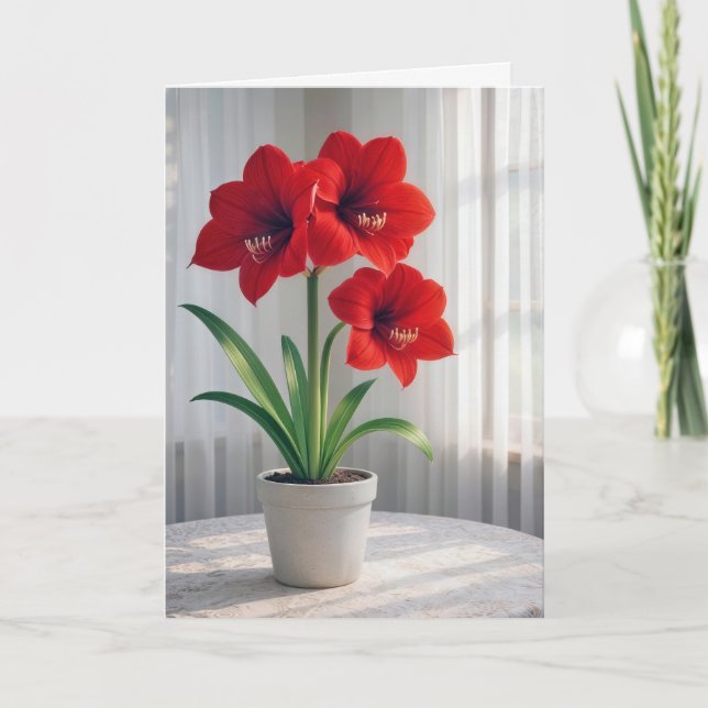 Tänker på Dig Blommande Röd Amaryllis  Kort (Framsida)