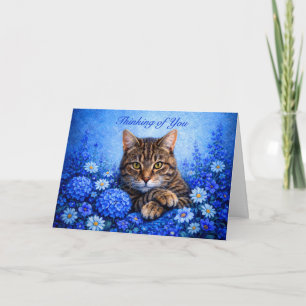 Tänker på Dig Blommig Tabbymössa Kattkort Kort