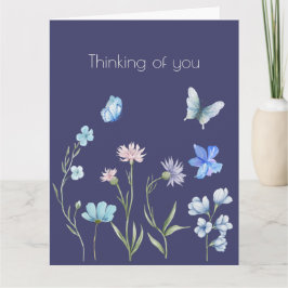 Tänker på Dig Botanisk Blå Blomma Kort