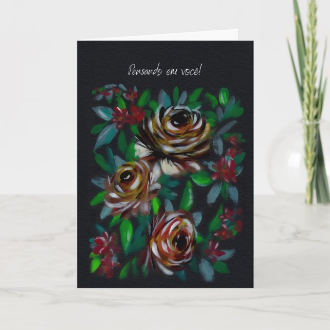 Tänker på dig Floral Sympati Portugisiska  Kort (Framsida)