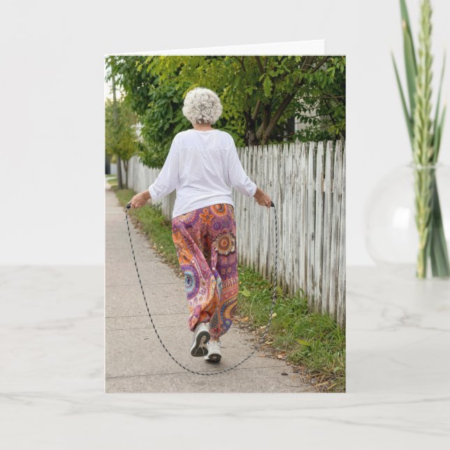 Tänker på dig Gammal dam hoppar rep  Kort (Framsida)