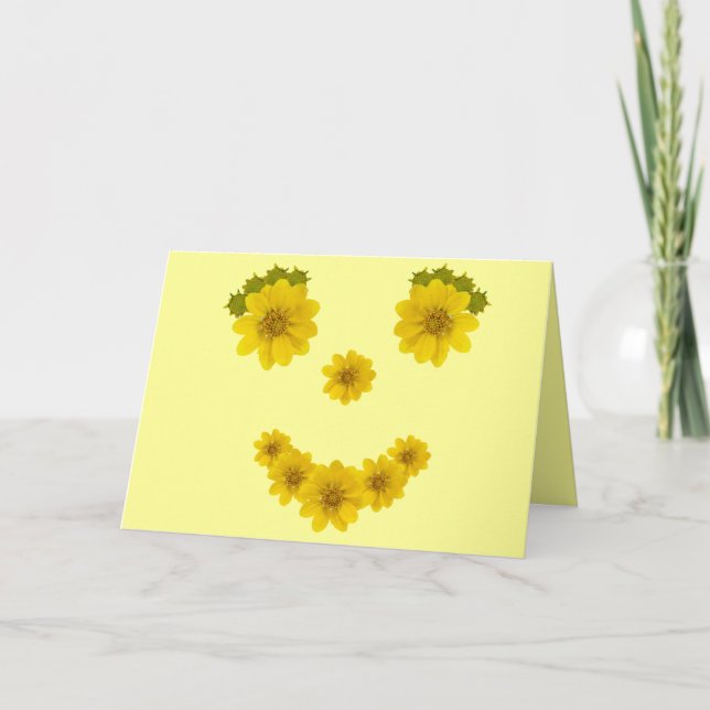 Tänker på Dig Glad Ansikte Blomma Leende Kort (Framsida)