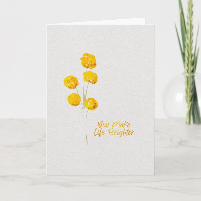 Tänker på Dig Gul Billy Buttons Akvarell Kort (Framsida)