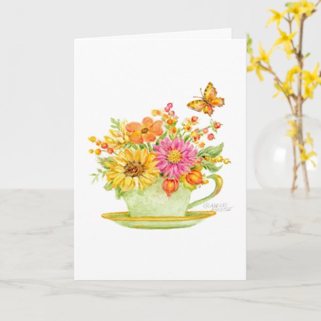 Tänker på Dig Höst Kaffe Kopp Vacker Dag Kort (Gul blomma)